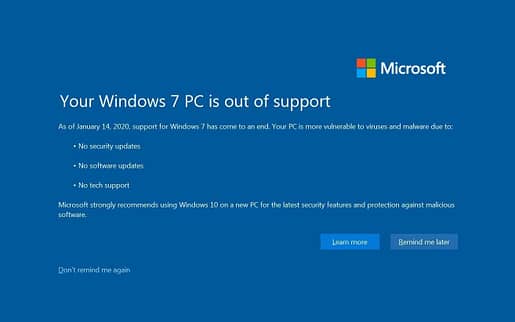 Fin du support Windows 7